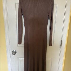 a new day Brown Ribbed Long-Sleeve Maxi Dress